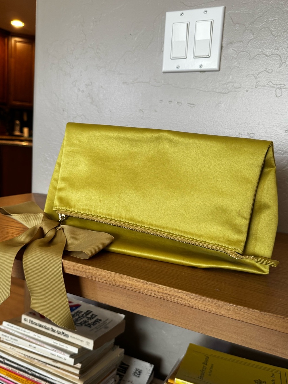 Ann Taylor lime satin clutch